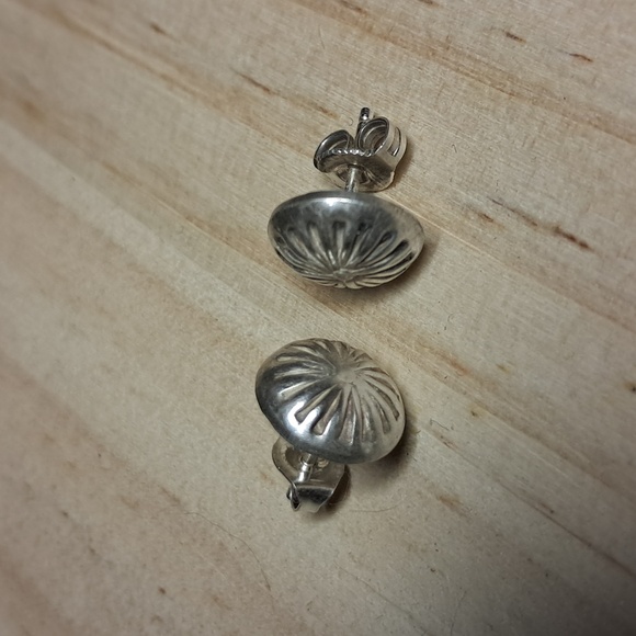 Vintage (70s) Navajo Concho Stud Earrings. Sterling,  Handmade - Picture 3 of 3